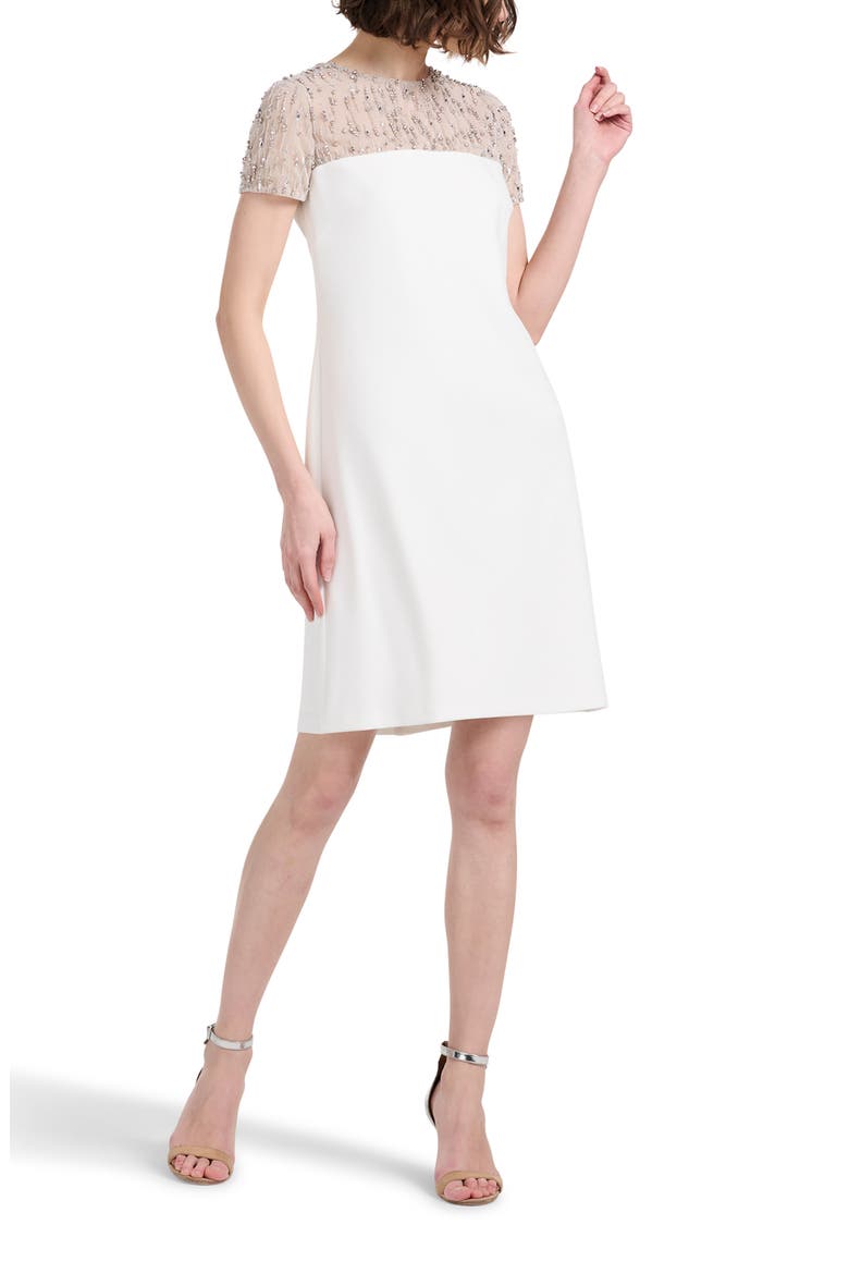 Crystal Illusion Stretch Crepe Cocktail Dress, Alternate, color, IVORY