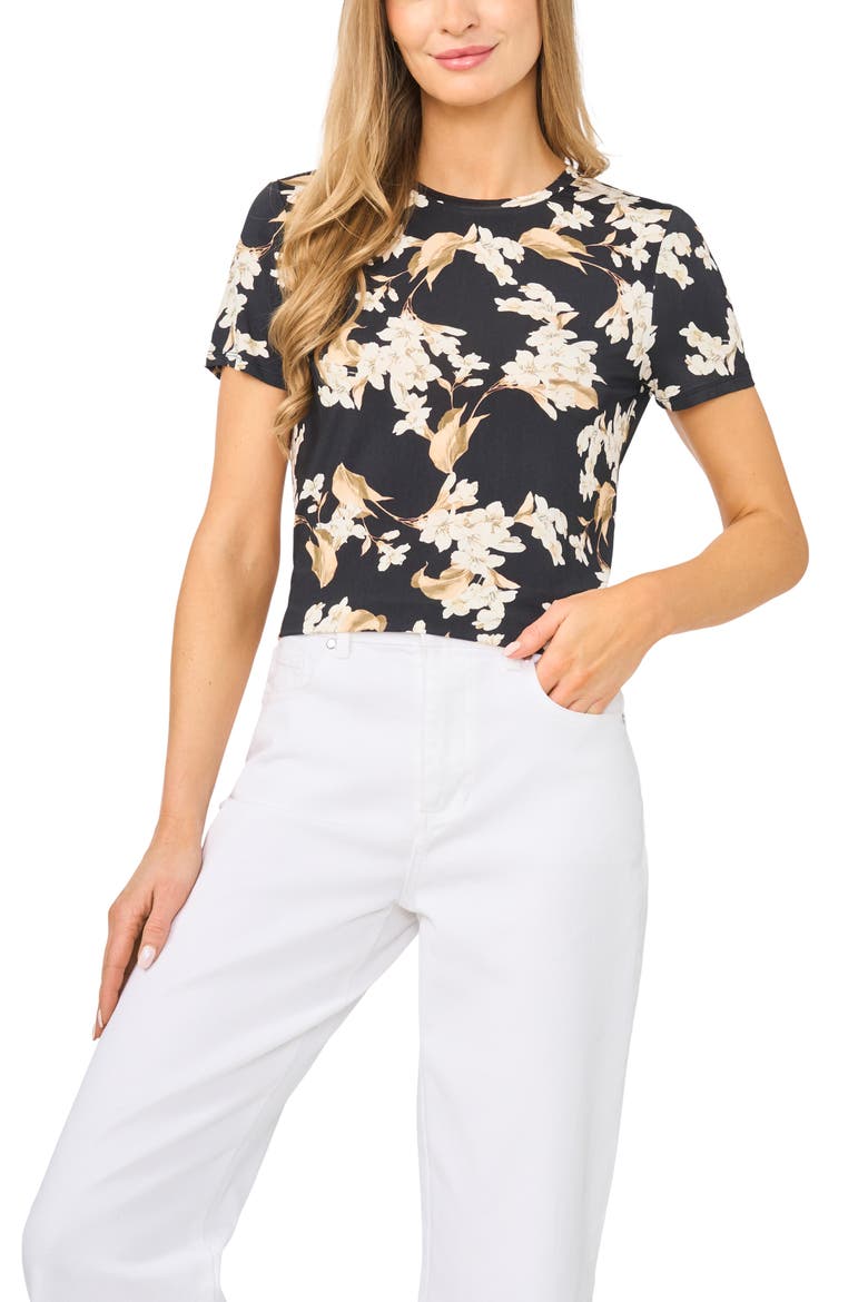 Spencer Floral Short Sleeve Top, Main, color, RICH BLACK
