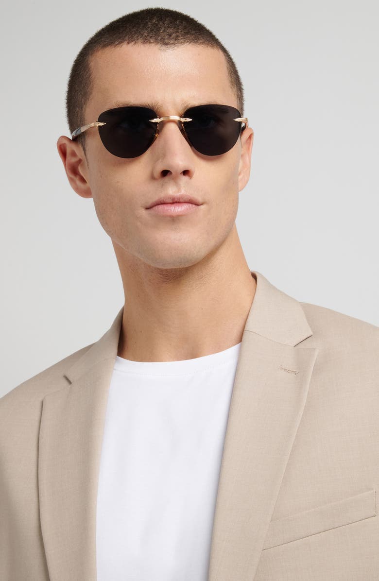 David Beckham Eyewear 51mm Rimless Square Sunglasses, Alternate, color, Gold/ Black/ Grey