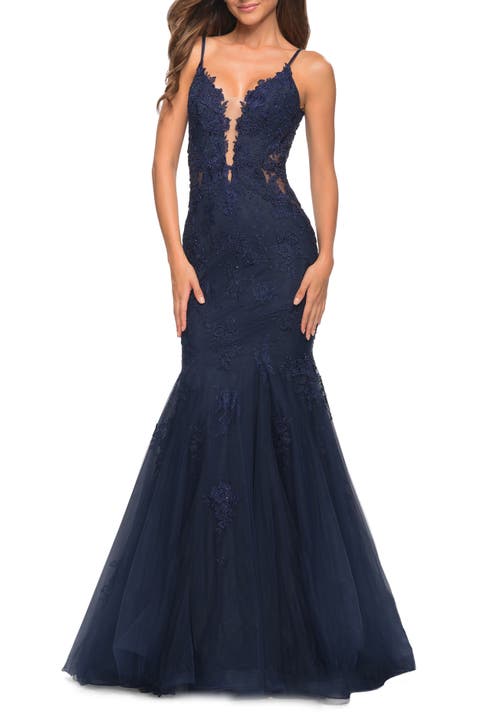 Tulle and Lace Mermaid Gown in Jewel Tones