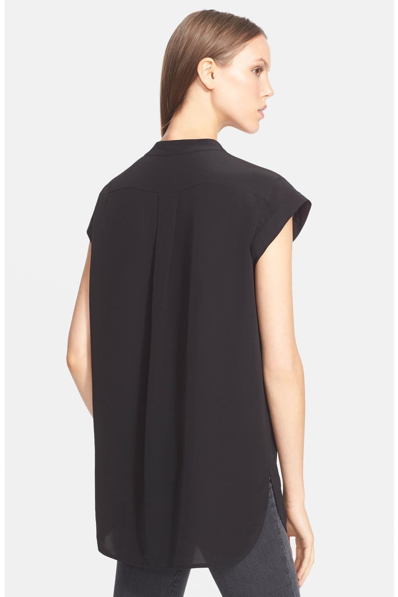 Frayed Placket Short Sleeve Blouse, Alternate, color, BLACK