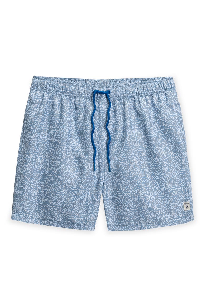 Kids' Palm Print Swim Trunks, Main, color, DENIM