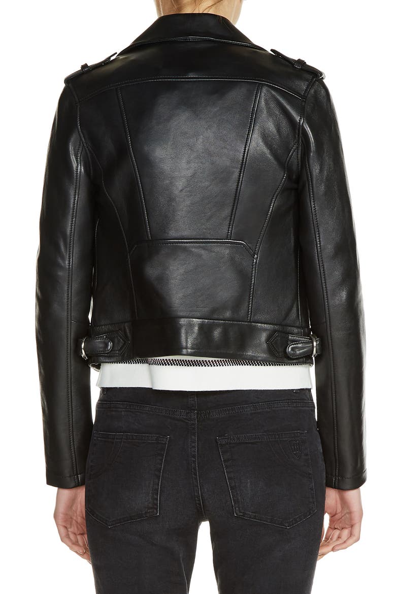 Lambskin Leather Moto Jacket, Alternate, color, BLACK