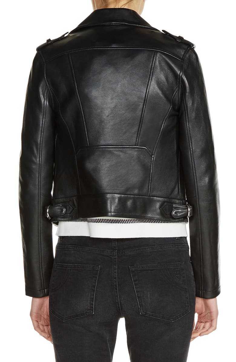 maje Lambskin Leather Moto Jacket, Alternate, color, 