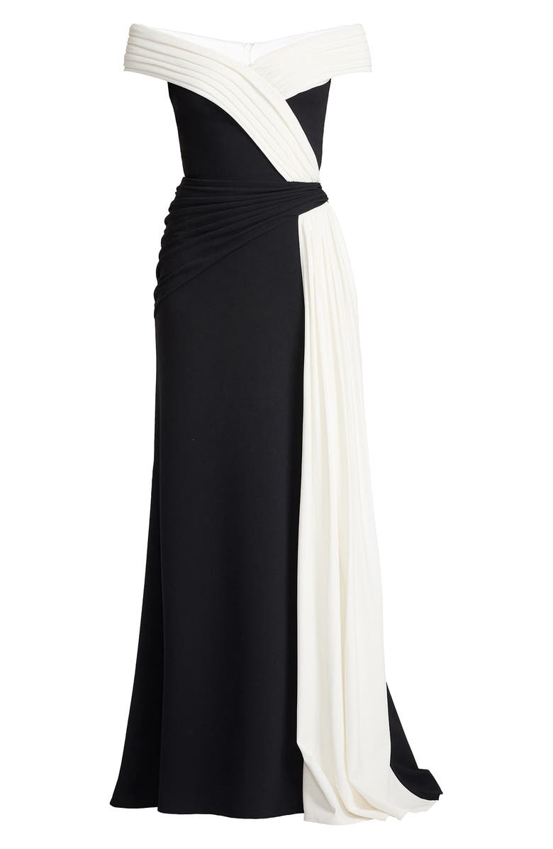 Tadashi Shoji Off the Shoulder Draped Crepe Gown, Alternate, color, 