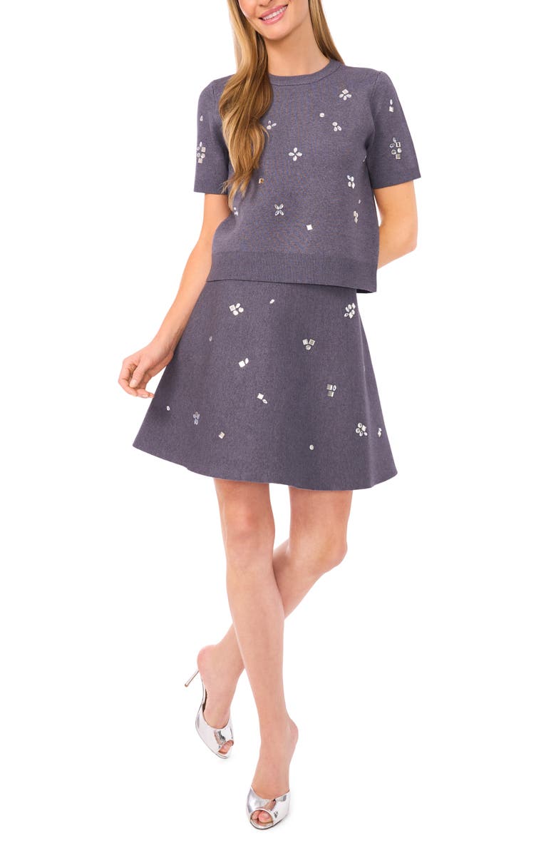 CeCe Embellished A-Line Sweater Skirt, Alternate, color, Grey Night