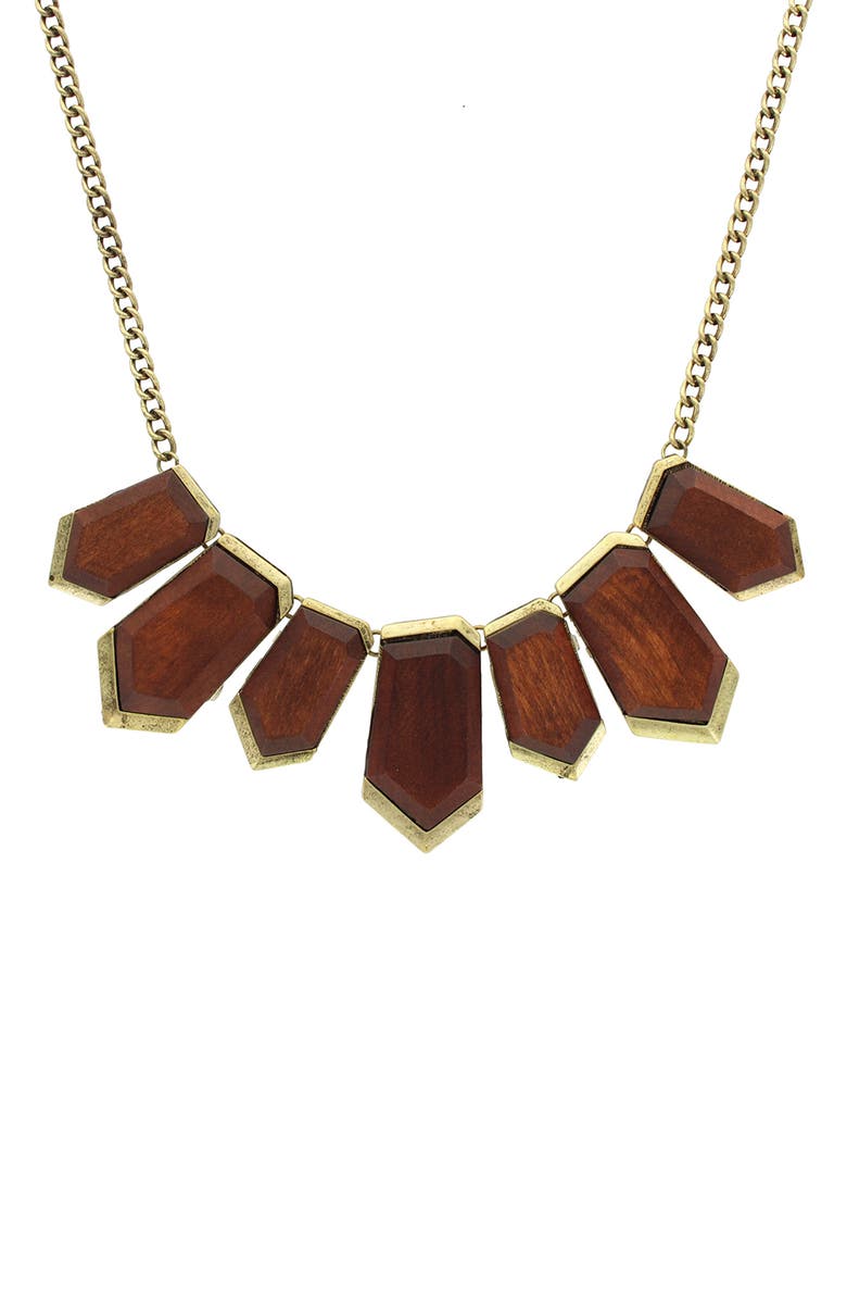 OLIVIA WELLES Adelei Wood Bib Necklace, Alternate, color, Oxidized Brass / Brown