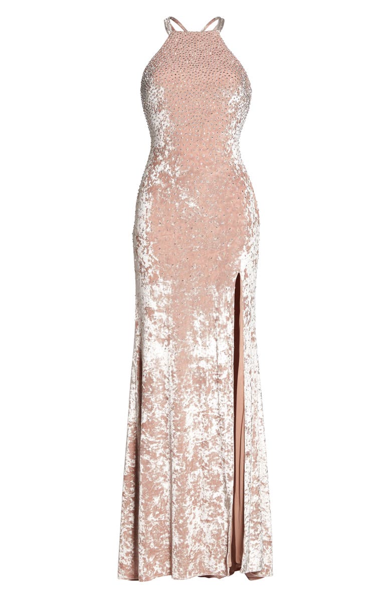 Xscape Evenings Xscape Beaded Crushed Velvet Gown, Alternate, color, 