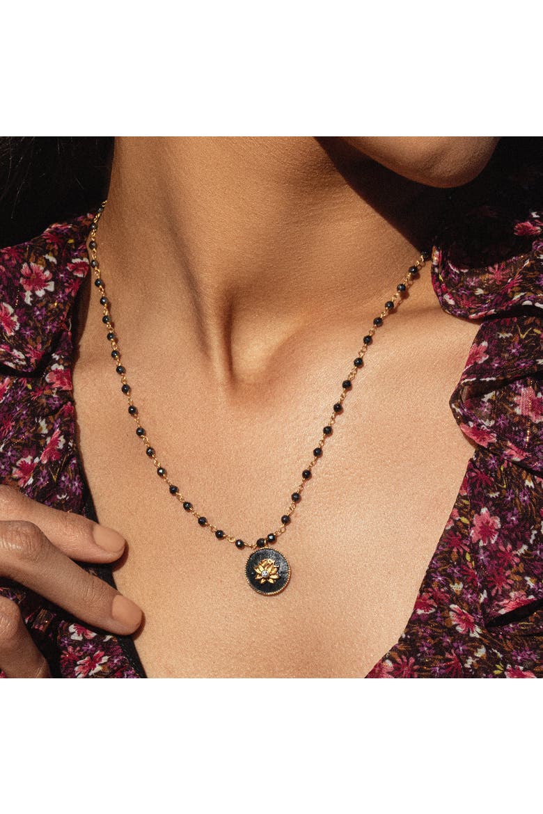 Hematite Lotus Gold Plated Women's Beaded Necklace - Enlightenment Hope, Alternate, color, Gold/dark grey