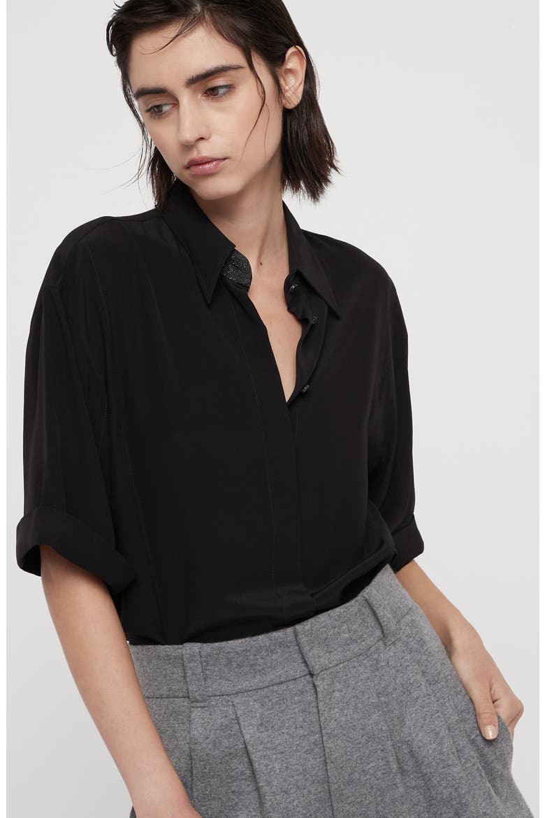Crêpe de Chine shirt, Alternate, color, Black