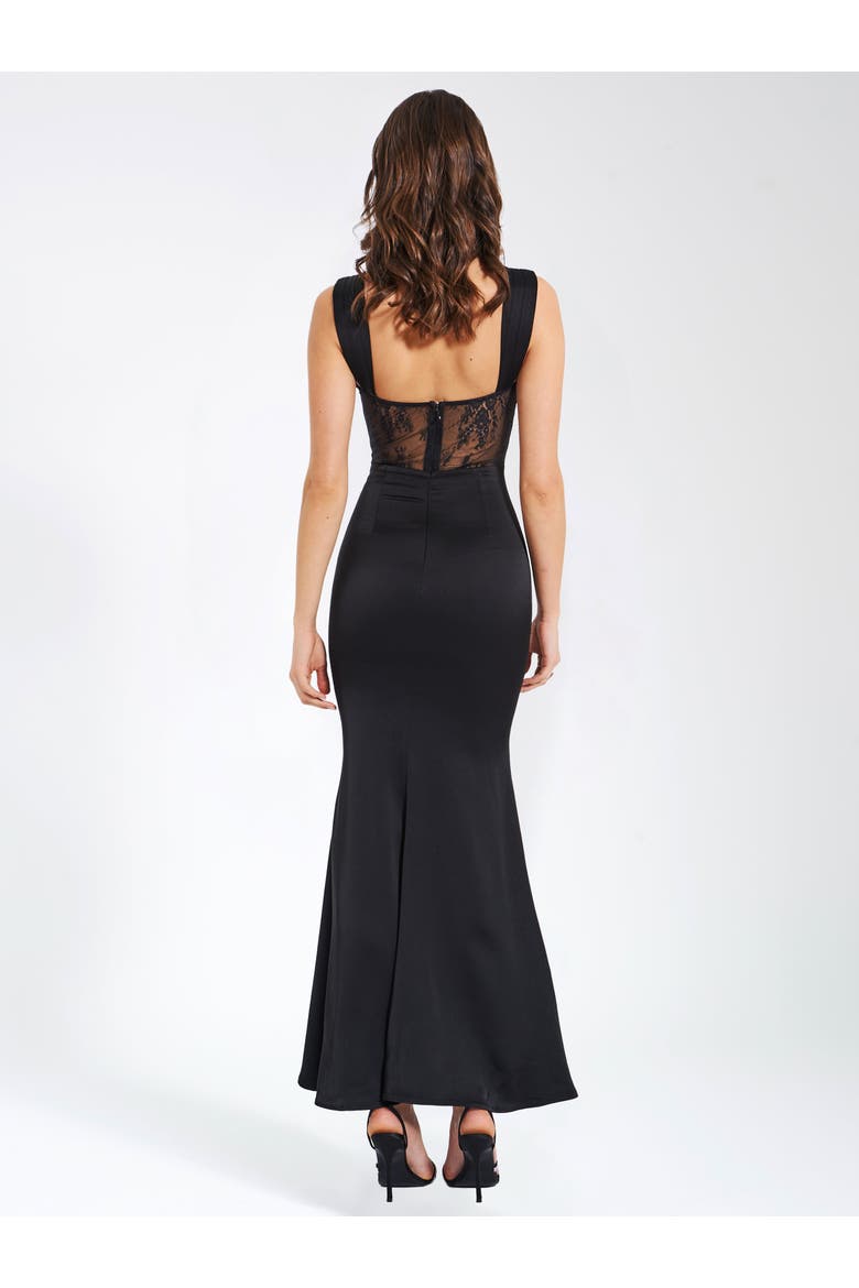 Camila Satin and Lace Maxi Dress, Alternate, color, Black