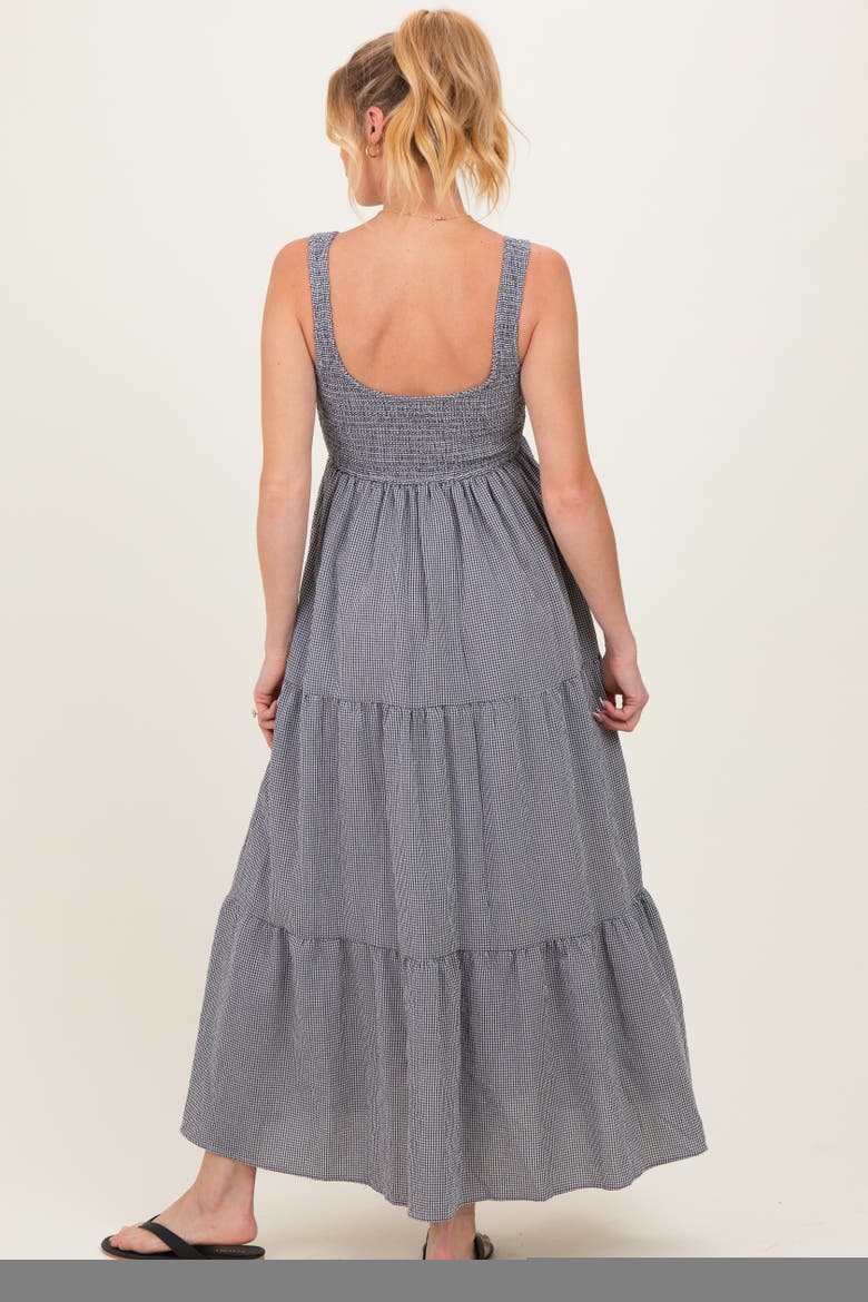 Gingham Smocked Bodice Maxi Dress, Alternate, color, Black