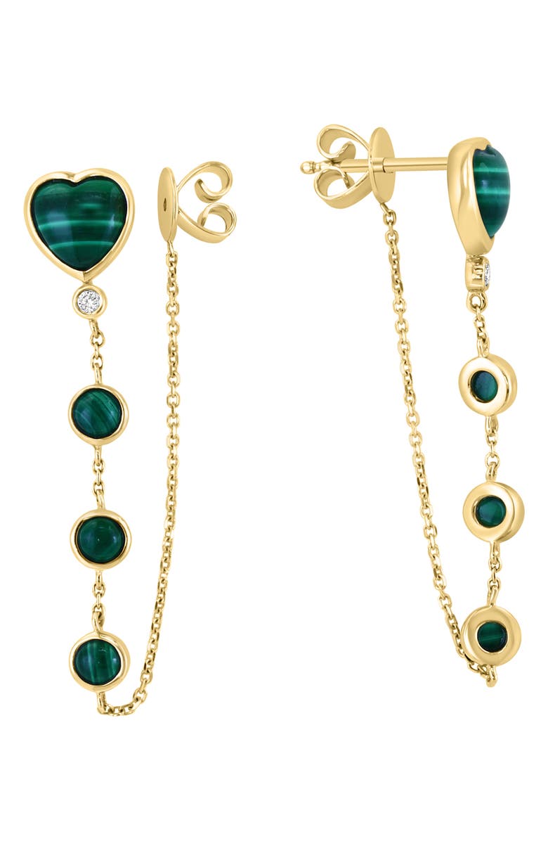 EFFY Diamond & Malachite Heart Chain Drop Earrings, Main, color, 