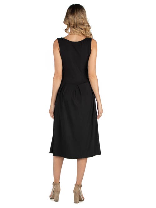 24seven Comfort Apparel Maternity Fit And Flare Sleeveless Midi Dress With Pockets In Black