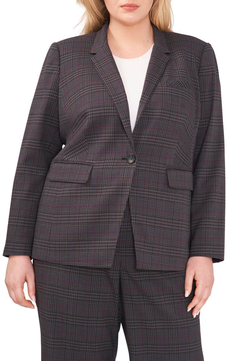 Vince Camuto Plaid One-Button Blazer, Main, color,