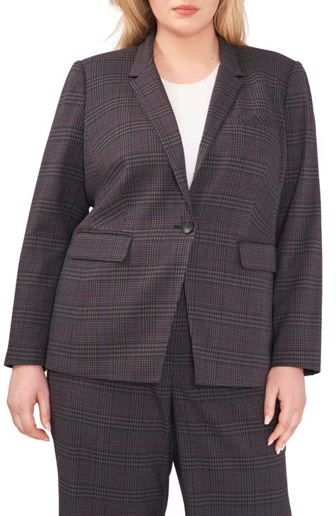 Plaid One-Button Blazer (Plus Size)