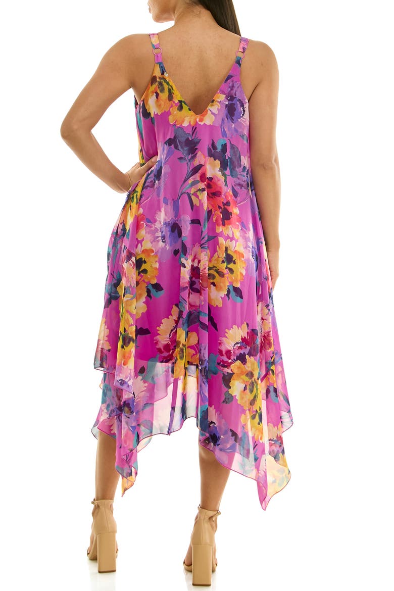 Patterned Handkerchief Hem Dress, Alternate, color, FUSCHIA MULTI