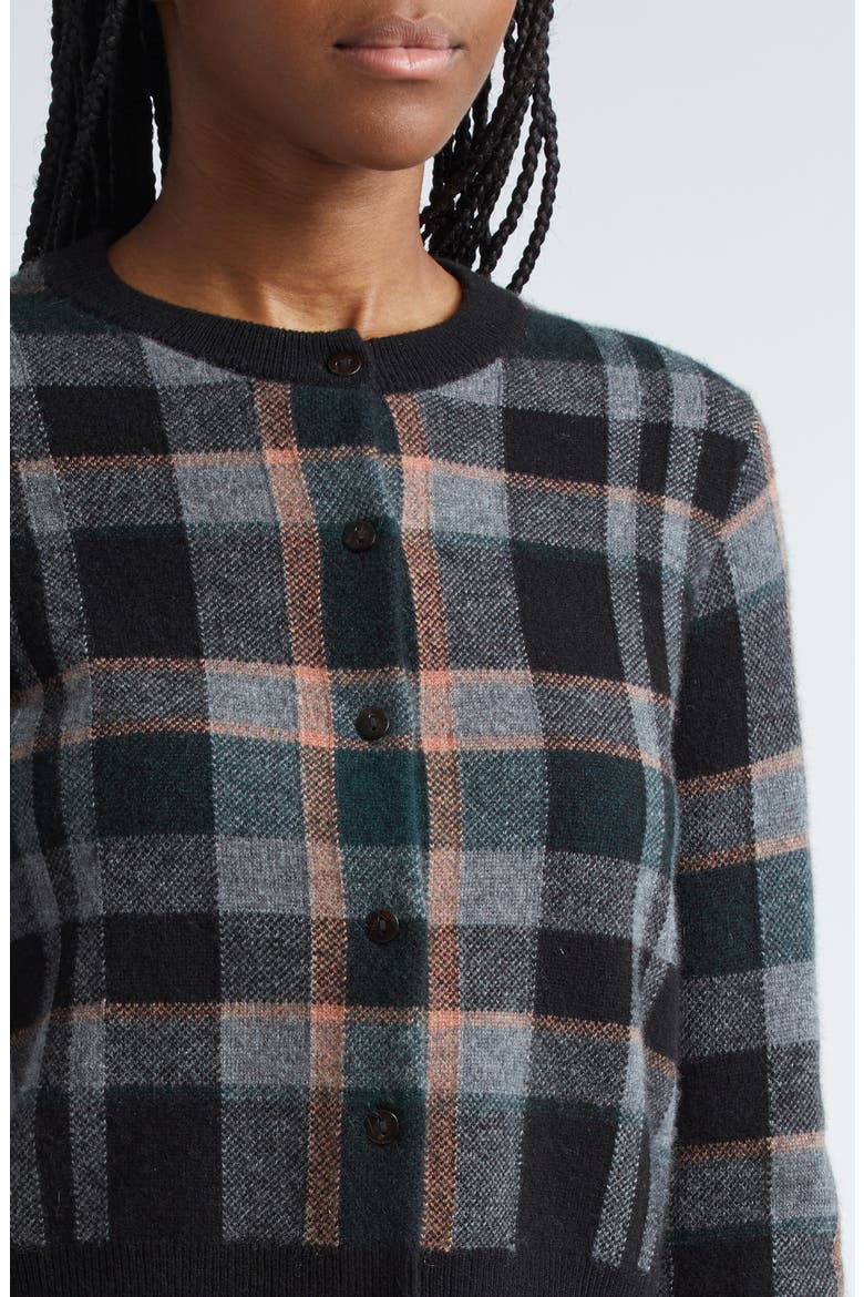 Plaid Cashmere Cardigan, Alternate, color, BLACK COMBO