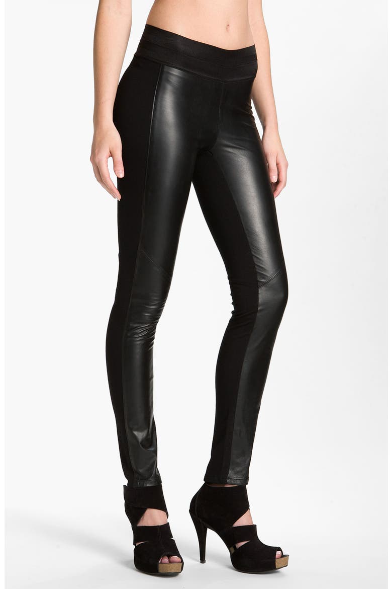 'Paloma' Leather Panel Leggings, Main, color, BLACK