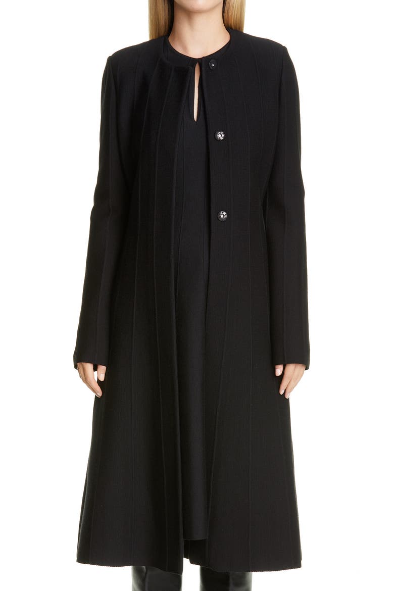 Belted Contour Ottoman Milano Knit Jacket, Main, color, CAVIAR