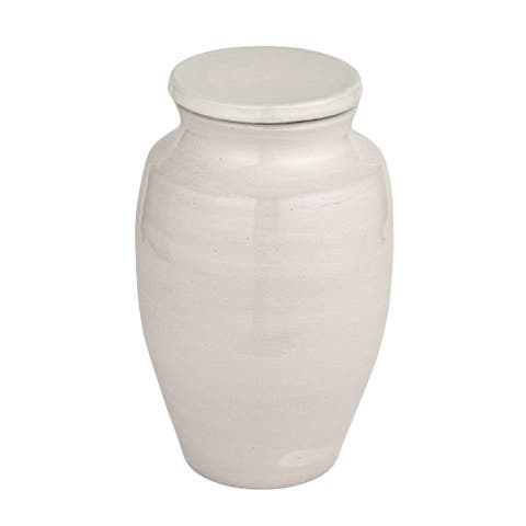 Medium Round Terracotta Cachepot with Cover Lid, White