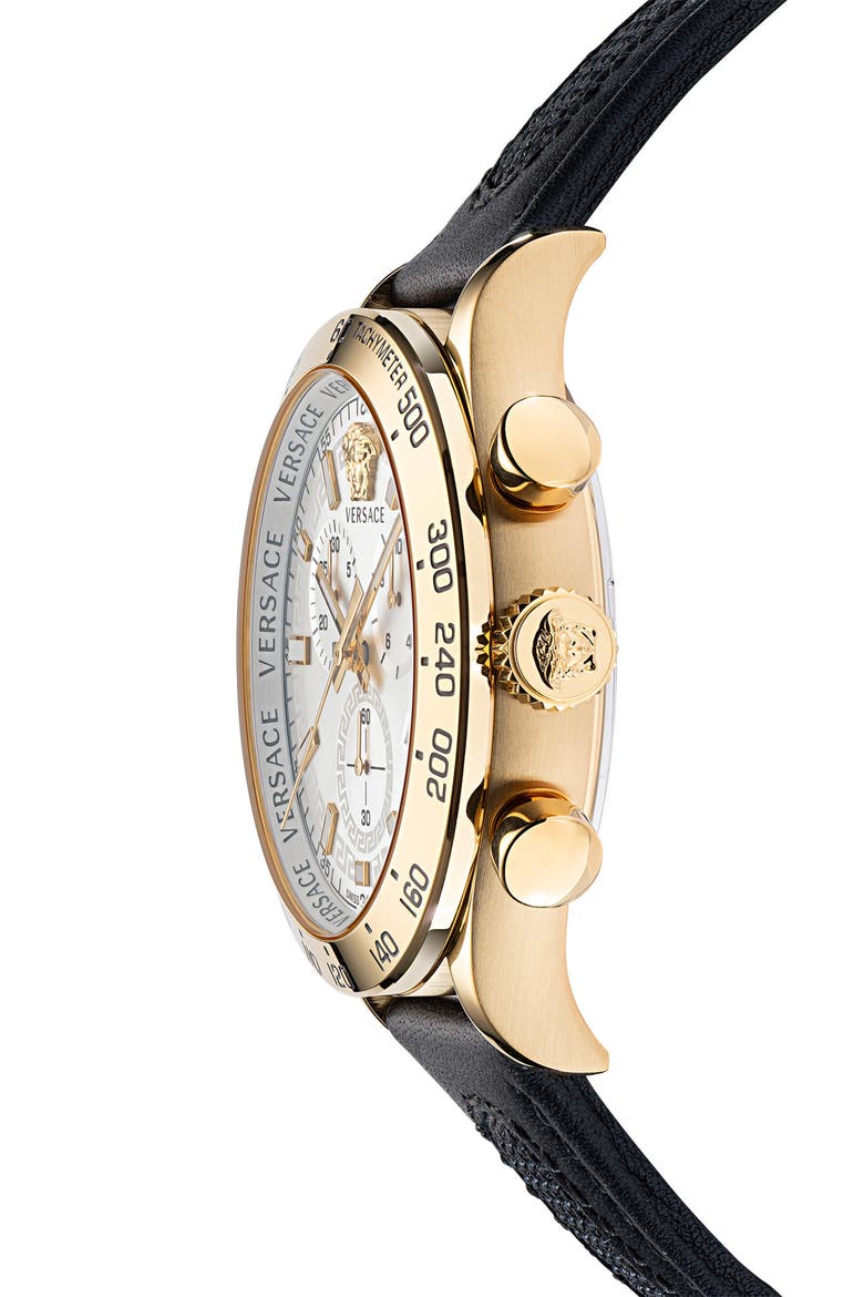 Hellenyium Chronograph Leather Strap Watch, 44mm, Alternate, color, GOLD