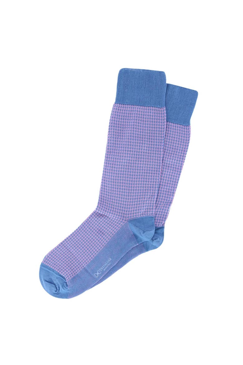 Doyle Houndstooth Design Mercerized Cotton Mid-Calf Socks, Alternate, color, Blue with Pink