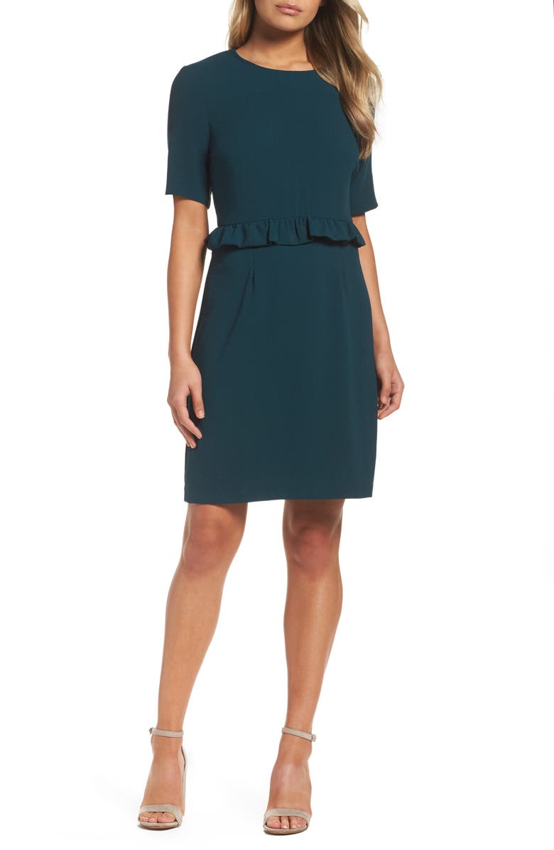Charles Henry Ruffle Crepe Sheath Dress, Main, color,