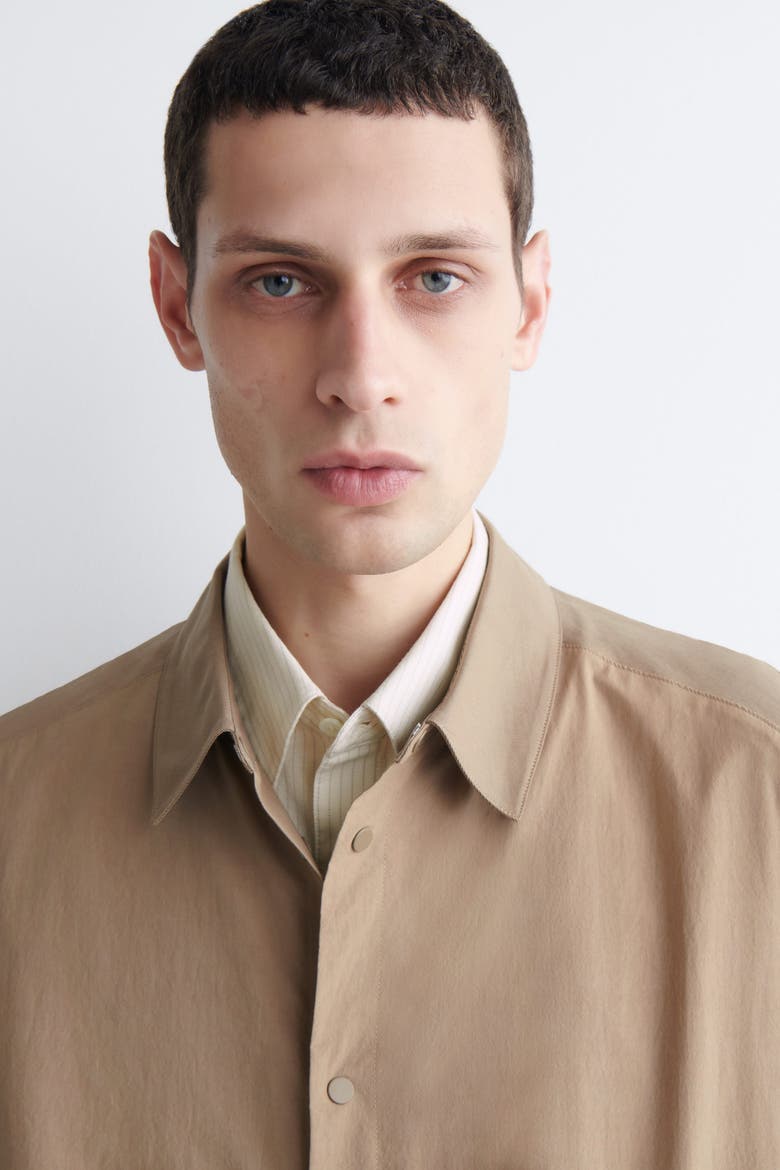 Contrast-panel Cotton Overshirt, Alternate, color, BEIGE