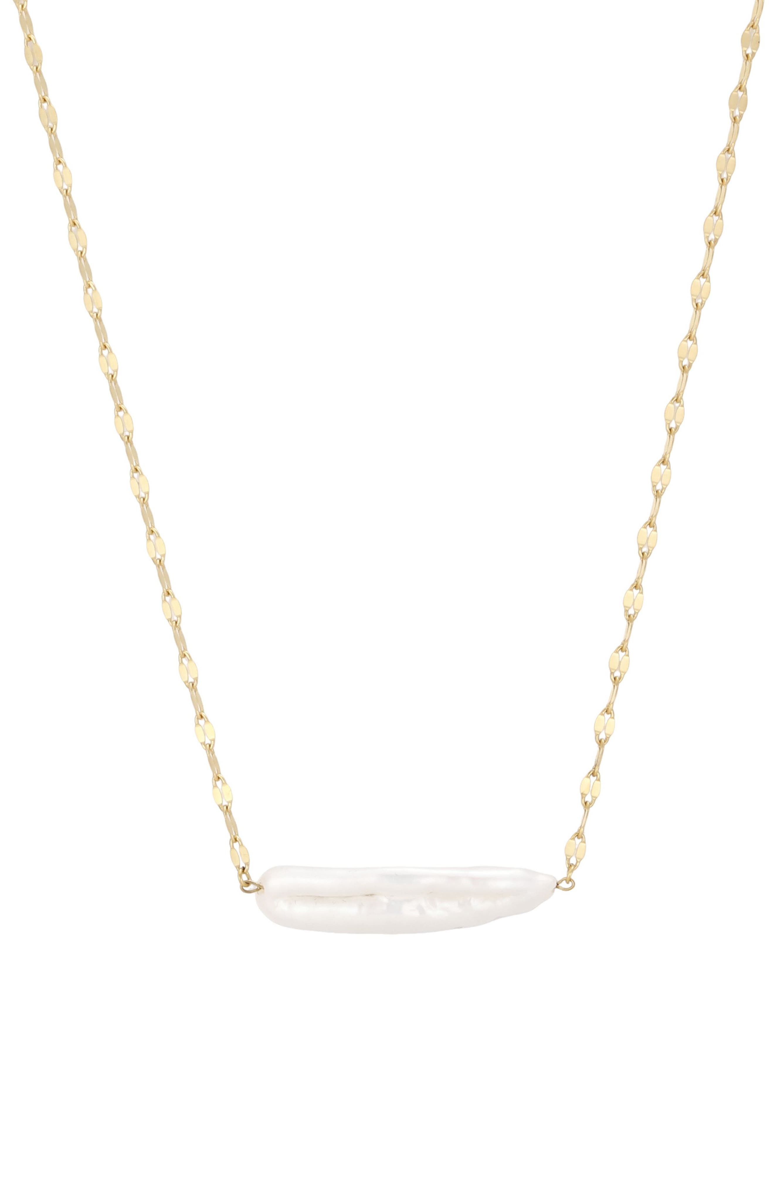 18k Gold Plated Bar Imitation Pearl Pendant Necklace