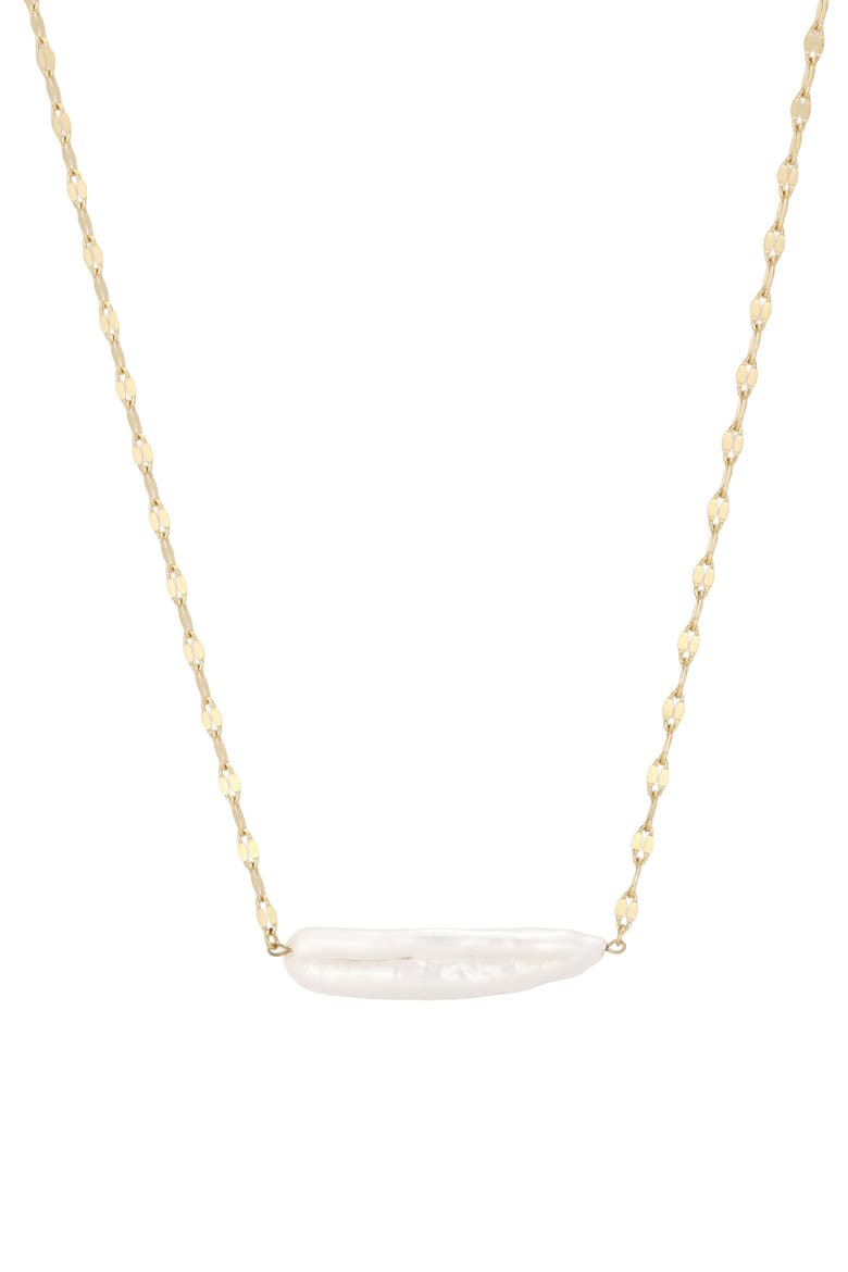 Keshi 18k Gold Plated Freshwater Pearl Bar Pendant Necklace, Main, color, WHITE/ GOLD