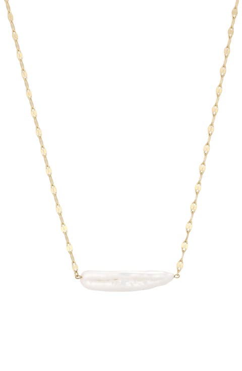 18k Gold Plated Bar Imitation Pearl Pendant Necklace