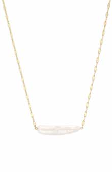 18k Gold Plated Bar Imitation Pearl Pendant Necklace