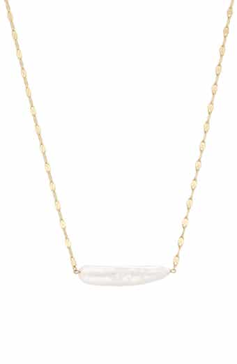 18k Gold Plated Bar Imitation Pearl Pendant Necklace