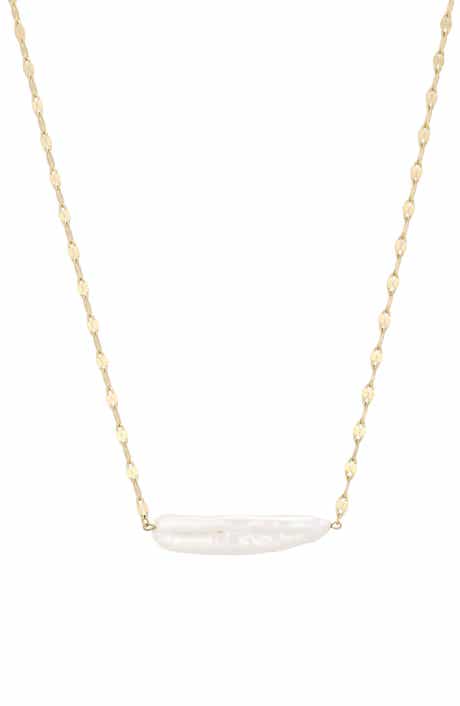 18k Gold Plated Bar Imitation Pearl Pendant Necklace