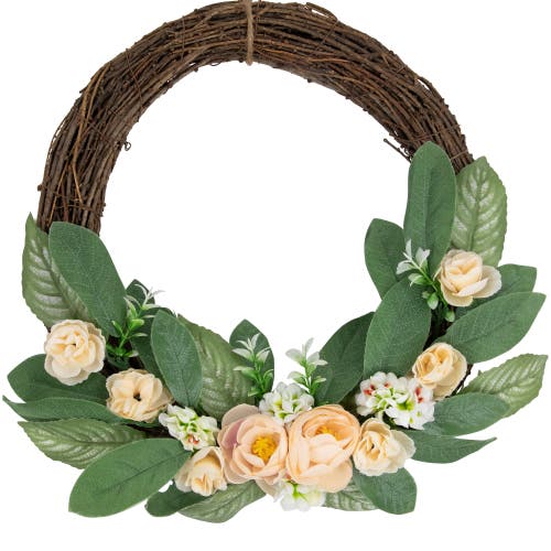 Northlight 14" Mini Peach Rose Half Floral Spring Wreath In Green