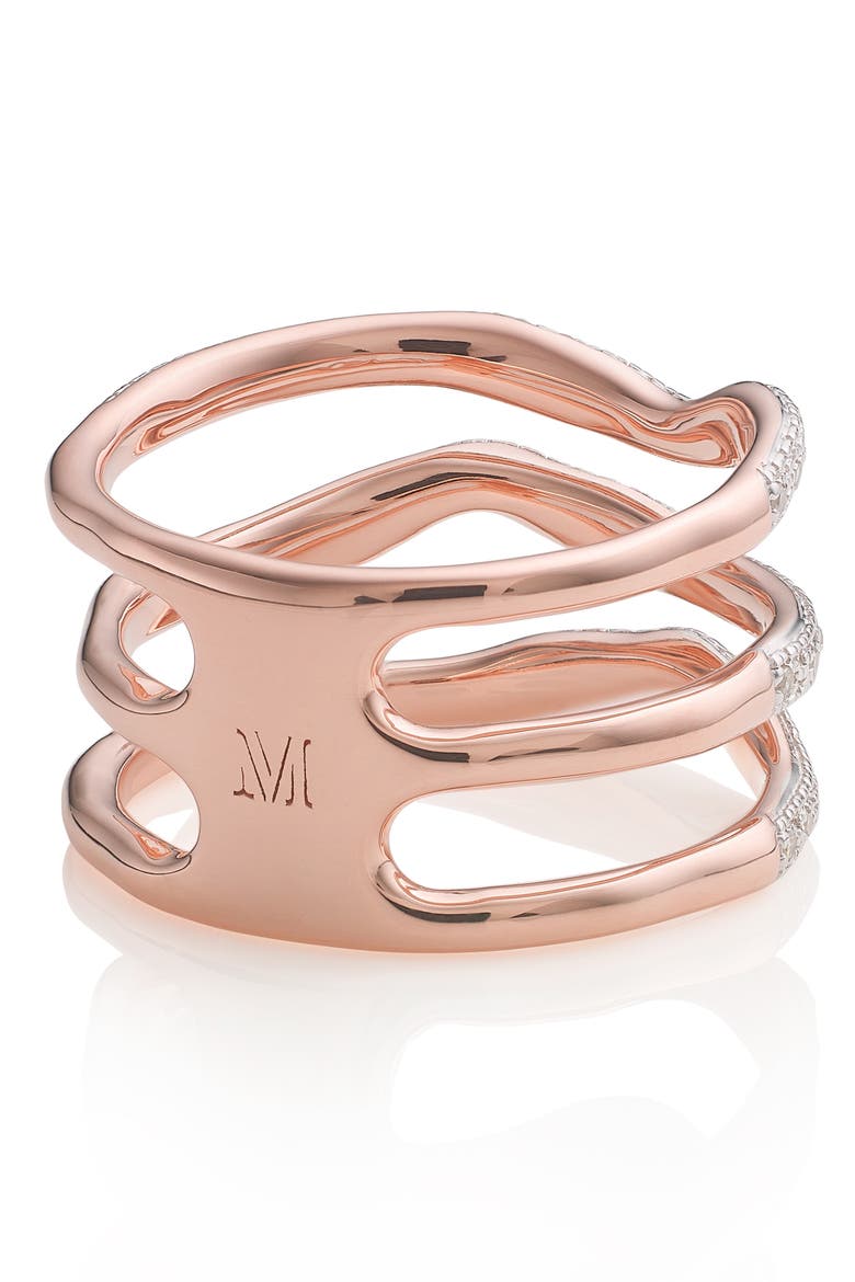 Riva Three Band Diamond Ring, Alternate, color, ROSE GOLD
