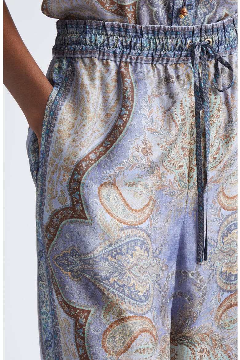 Wanderlust Paisley Relaxed Wide Leg Habutai Silk Drawstring Pants