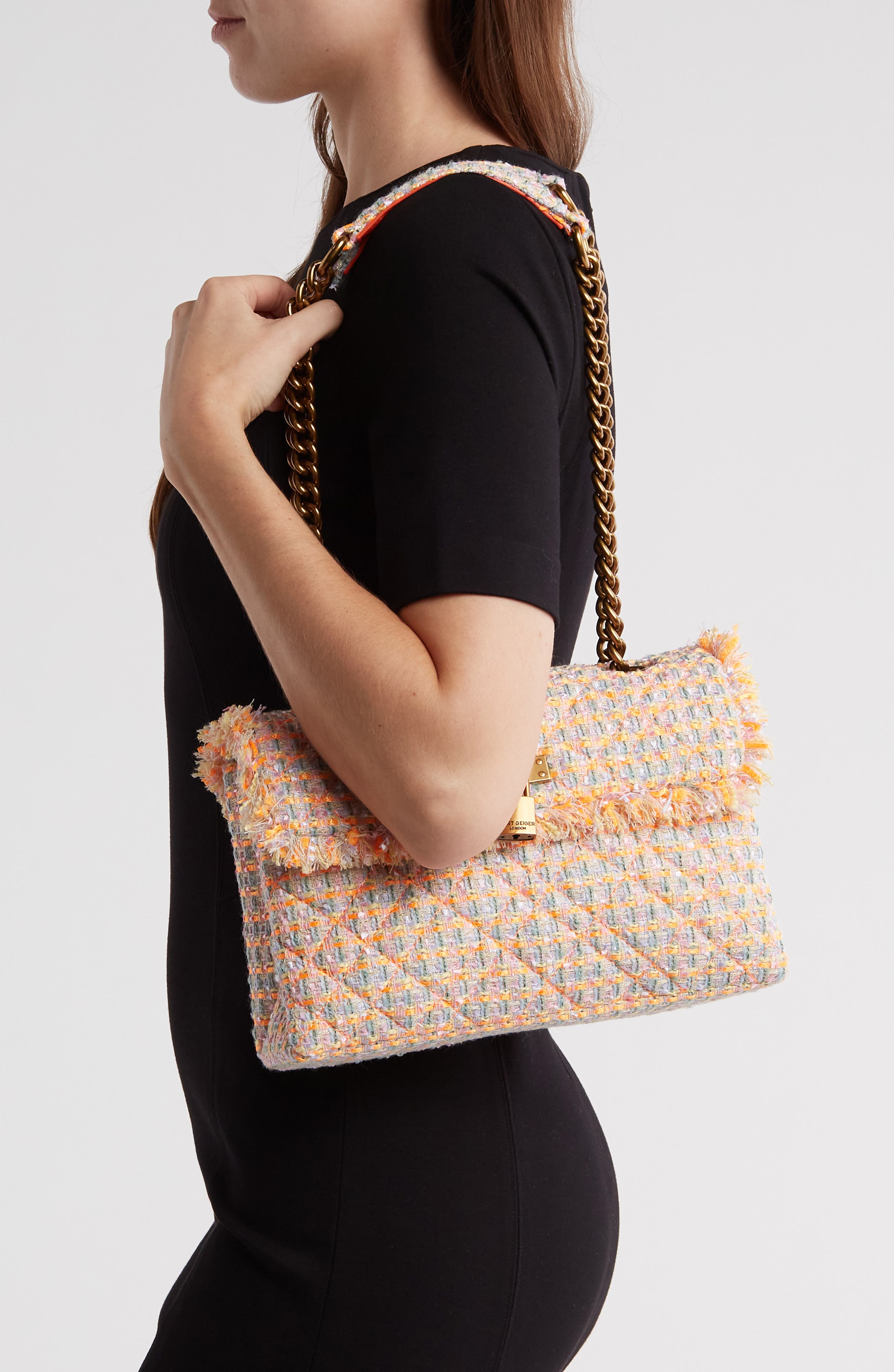 Kurt Geiger London Brixton Tweed Lock Bag, Alternate, color, Lilac