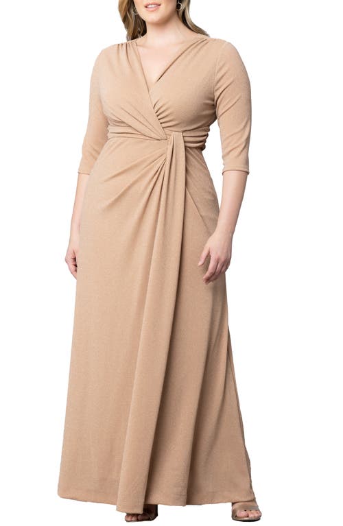 Kiyonna Romanced By Moonlight Glitter A-line Jersey Gown In Champagne