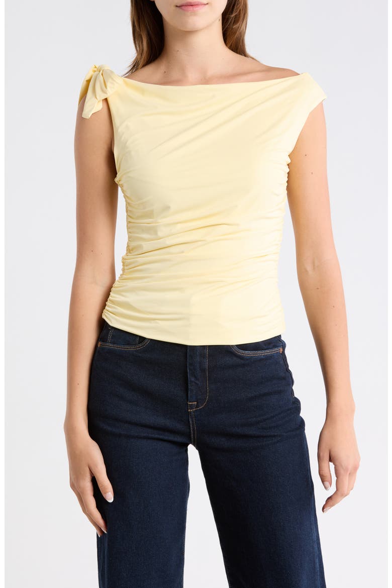 Bow One-Shoulder Ruched Top, Main, color, BUTTER YELLOW