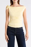 WAYF Bow One-Shoulder Ruched Top