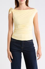WAYF Bow One-Shoulder Ruched Top
