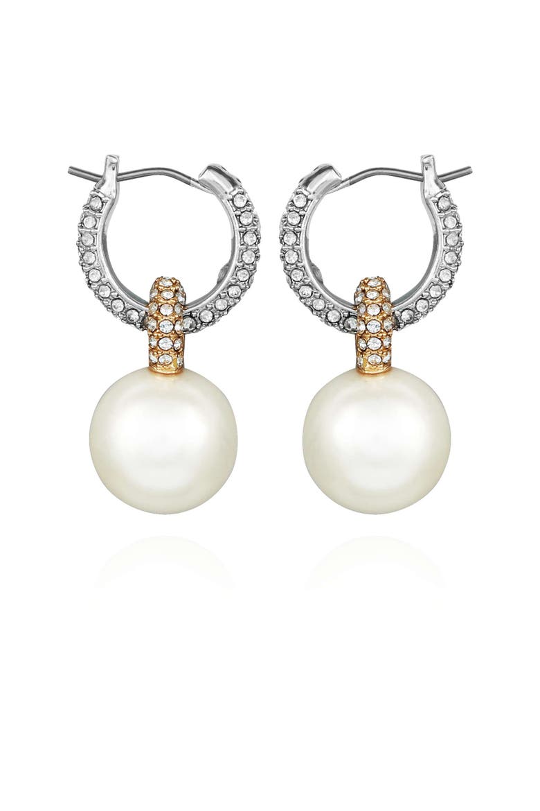 Pearl Drop Hoop Earrings, Main, color, Two Tone
