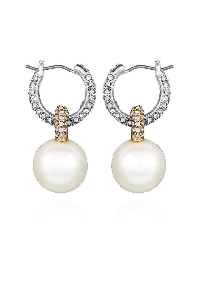 Vince Camuto Pearl Drop Hoop Earrings, Main, color, Two Tone