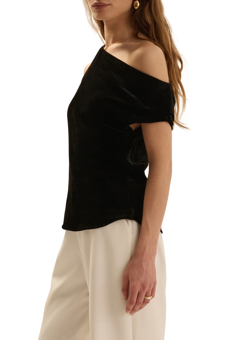 The Side Note One Shoulder Velvet Top, Alternate, color, BLACK