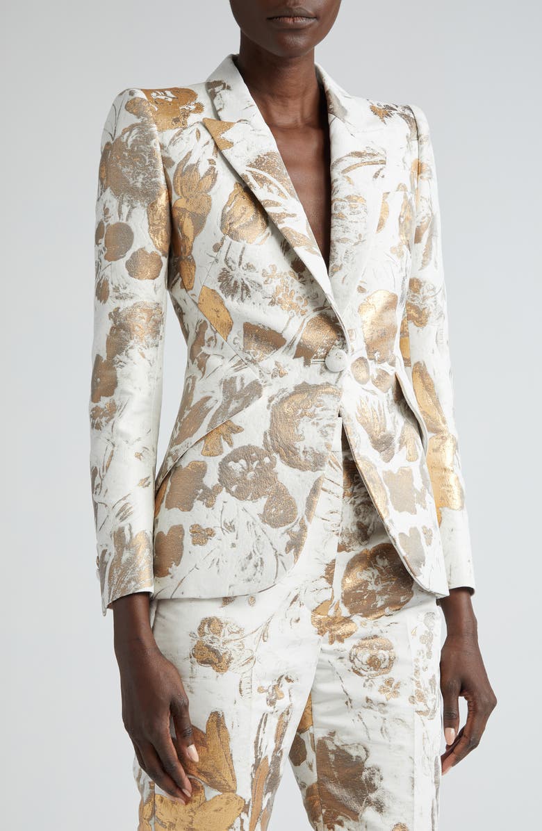 McQueen Metallic Floral Jacquard Blazer, Alternate, color, 
