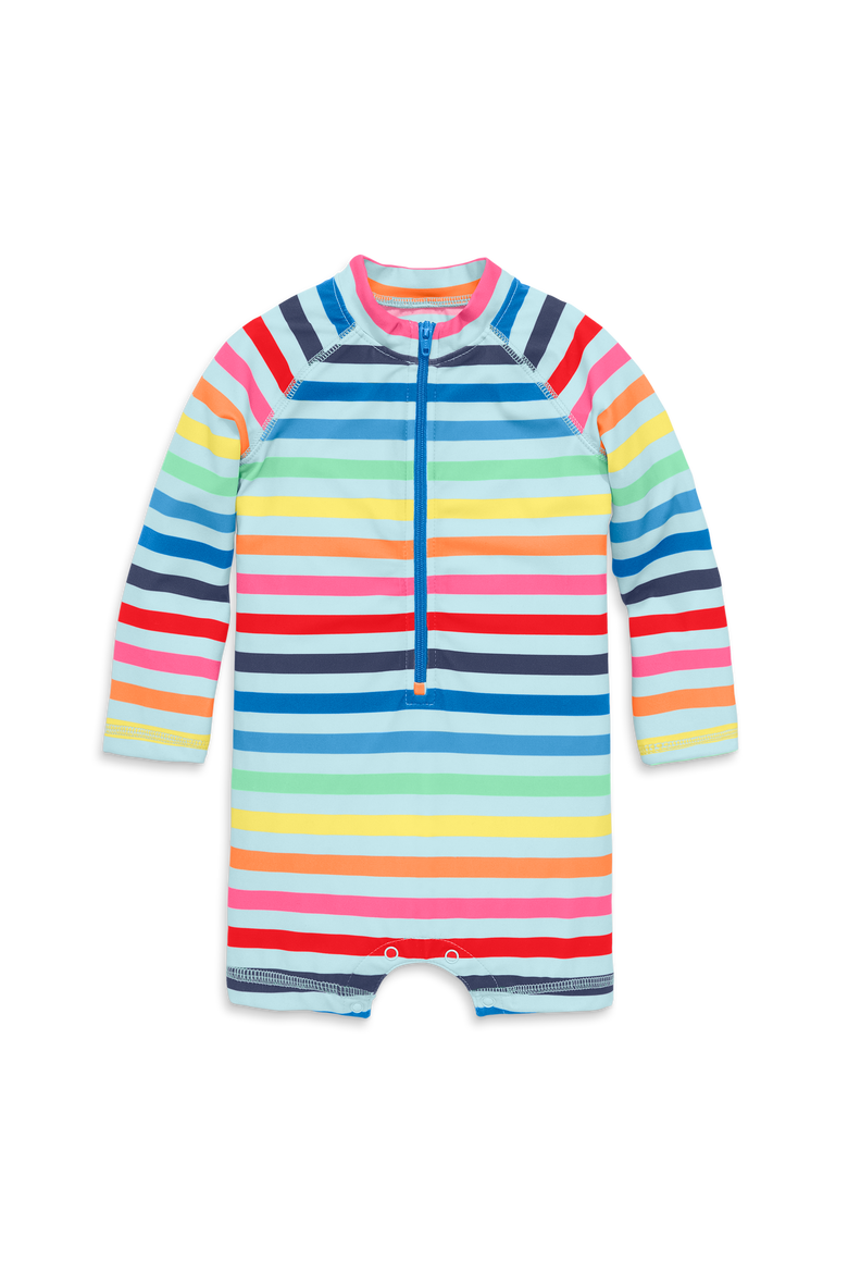 Baby One-Piece Rash Guard In Rainbow Sky Stripe, Alternate, color, Mist Spring Stripe