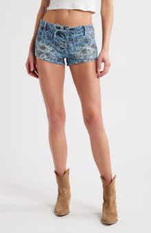 PTCL Nara Floral Lace-Up Low Rise Denim Shorts