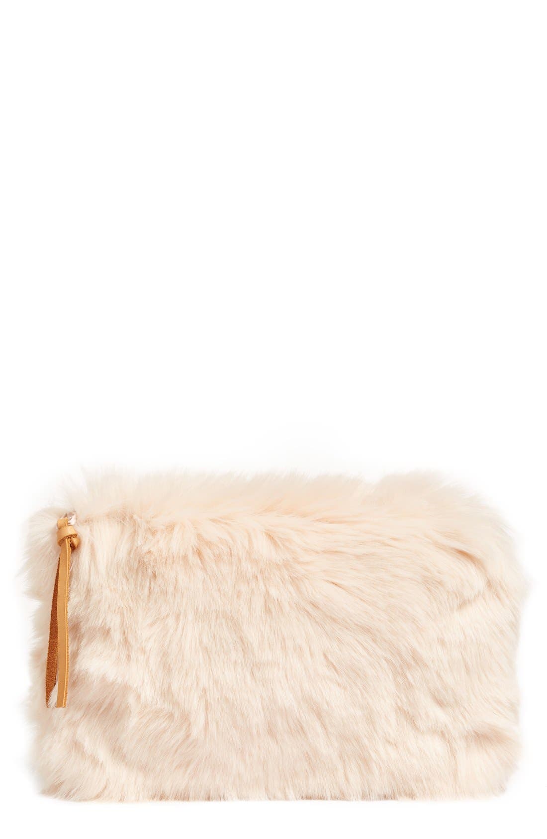 Cuddle Up Faux Fur Pouch, Main, color, PINK PEONY